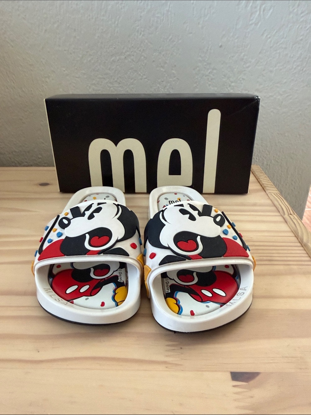 Melissa Mickey Mouse Kids Slide Sandals with Cartoon Print - White, Black, Red